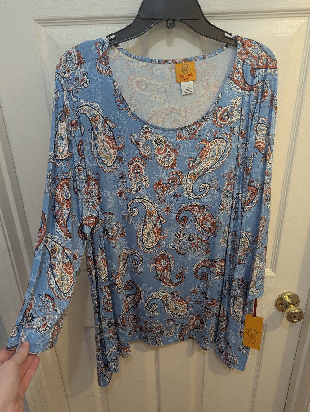 Ruby Rd. Blue Paisley Blouse with Rust Accents